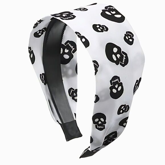 NWT Flying Haunted Printed Skulls Spooky Halloween White Goth Cloth Headband - Picture 1 of 4